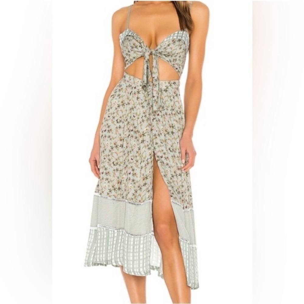 NWT Agua Bendita x Revolve Front Tie Cutout Midi Dress Seagreen women's S/Small.